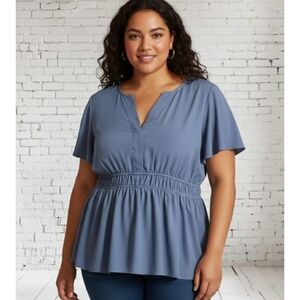 Torrid  Split Neck Elasticized Waist Peplum Hem Blouse Slate Blue Size 4X